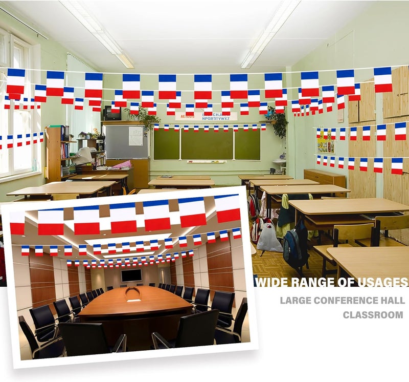 MVPRING France String Flag Pennant Banner, Small Mini French Flags Bunting Banner, 14th of July French Bastille Day National Country Decoration for School, Party, Sports Events, Festival, 33 Feet 30 Flags - Image 2